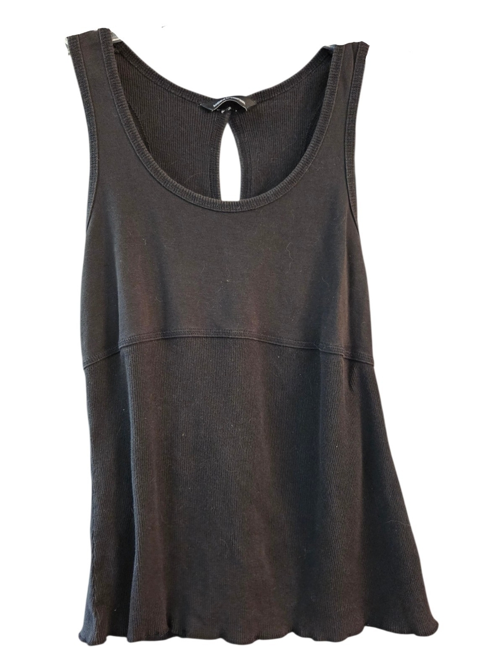 Moda International Y2K Black Ribbed Scoop Neck Keyhole Button Back Tank - Sz S*